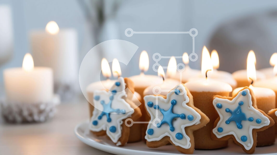 Σετ των 2 Intra Συλλεκτικό Ξύλινο Παζλ Plywood  4mm - Πιάτο με στολισμένα μπισκότα σε σχήμα αστεριού με κεριά Σε Ξύλινο Κουτί - Διαστάσεις: 10x10 cm – 25 κομμάτια