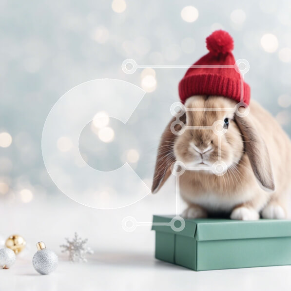 Intra Συλλεκτικό Ξύλινο Παζλ Plywood  4mm - Χαριτωμένο κουνέλι λαγουδάκι με χριστουγεννιάτικο καπέλο σε κουτί δώρου Σε Ξύλινο Κουτί - Διαστάσεις: 10x10 cm – 25 κομμάτια