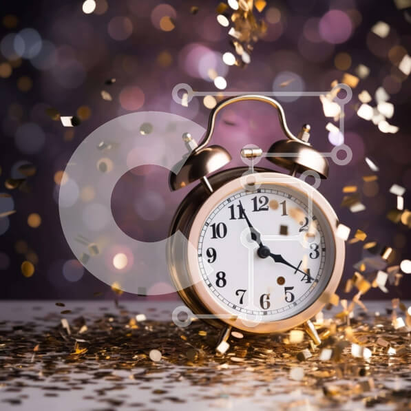 Intra Συλλεκτικό Ξύλινο Παζλ Plywood  4mm - Πρωτοχρονιάτικο πάρτι με Ξυπνητήρι και κομφετί Σε Ξύλινο Κουτί - Διαστάσεις Puzzle: 10x10 cm – 25 κομμάτια