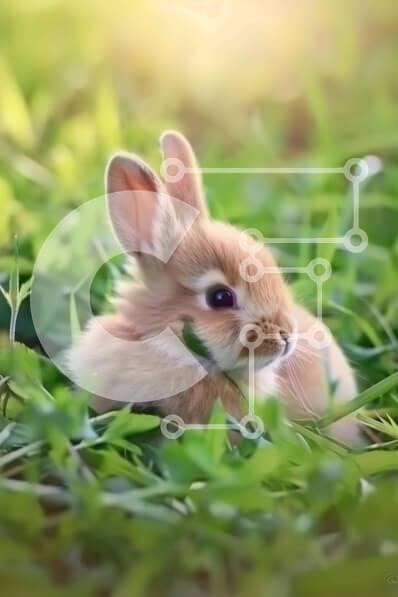 Σετ των 2 Intra Συλλεκτικό Ξύλινο Παζλ Plywood  4mm - Χαριτωμένο καφέ λαγουδάκι στο γρασίδι Σε Ξύλινο Κουτί - Διαστάσεις: 10x10 cm – 25 κομμάτια