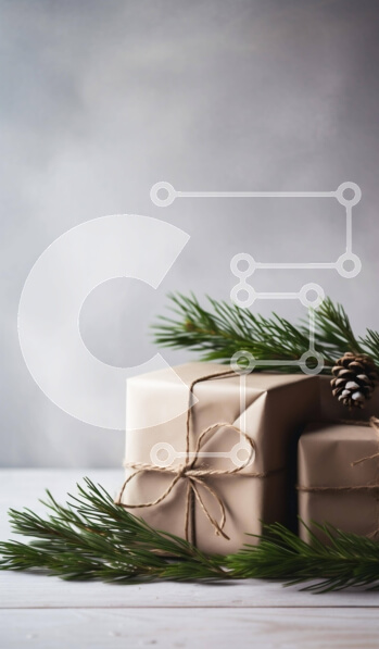 Intra Συλλεκτικό Ξύλινο Παζλ Plywood  4mm - Καφέ Κουτιά δώρων με κλαδιά πεύκου σε ξύλινο τραπέζι Σε Ξύλινο Κουτί - Διαστάσεις Puzzle: 10x10 cm – 25 κομμάτια