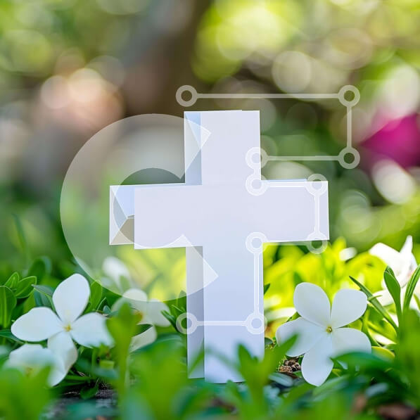 Intra Συλλεκτικό Ξύλινο Παζλ Plywood  4mm - Σταυρός Λευκής Βίβλου με λουλούδια στην πράσινη χλόη Σε Ξύλινο Κουτί - Διαστάσεις Puzzle: 10x10 cm – 25 κομμάτια