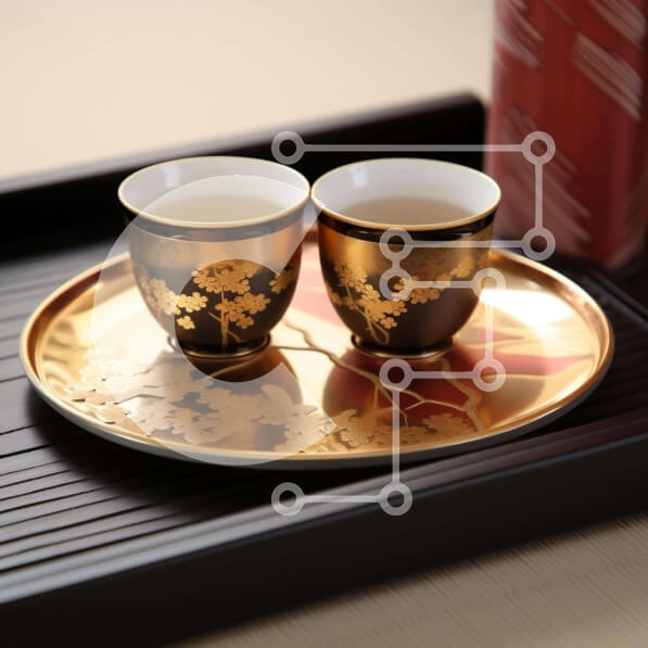 Σετ των 2 Intra Συλλεκτικό Ξύλινο Παζλ Plywood  4mm - Κομψό σετ τσαγιού με λουλουδάτα μοτίβα και χρυσές πινελιές Σε Ξύλινο Κουτί - Διαστάσεις: 10x10 cm – 25 κομμάτια