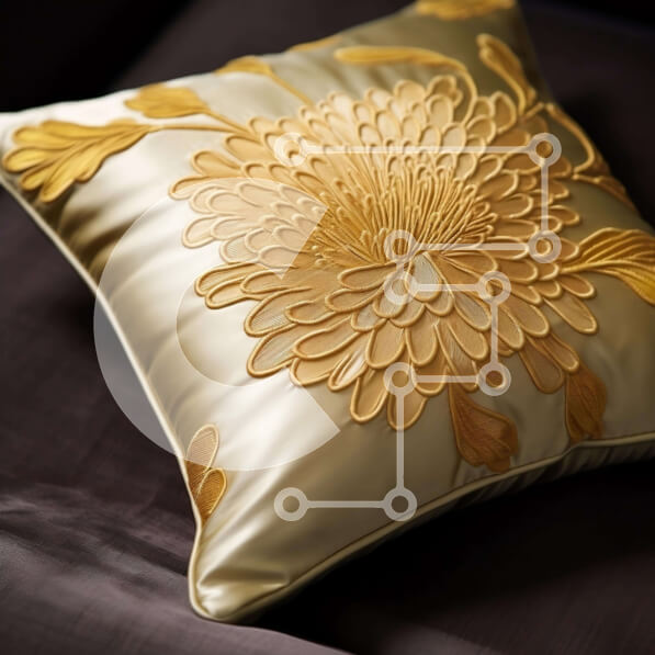 Intra Συλλεκτικό Ξύλινο Παζλ Plywood  4mm - Μαξιλάρι σε χρυσό χρώμα με κεντημένα λουλούδια σε καφέ καναπέ Σε Ξύλινο Κουτί - Διαστάσεις Puzzle: 10x10 cm – 25 κομμάτια