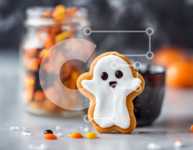 Σετ των 2 Intra Συλλεκτικό Ξύλινο Παζλ Plywood  4mm - Μπισκότο αποκριών σε σχήμα φαντάσματος σε πορτοκαλί βάζο καραμελών Σε Ξύλινο Κουτί - Διαστάσεις: 10x10 cm – 25 κομμάτια