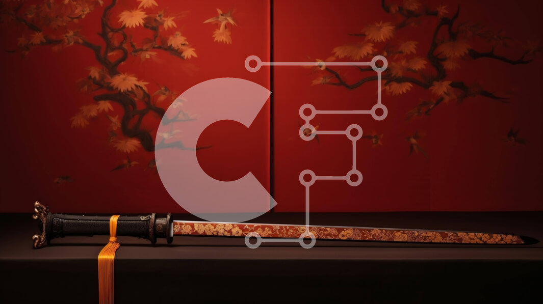 Intra Συλλεκτικό Ξύλινο Παζλ Plywood  4mm - Μακρύ ξύλινο ξίφος που εμφανίζεται μπροστά από περίτεχνα διακοσμημένο τοίχο Σε Ξύλινο Κουτί - Διαστάσεις: 10x10 cm – 25 κομμάτια