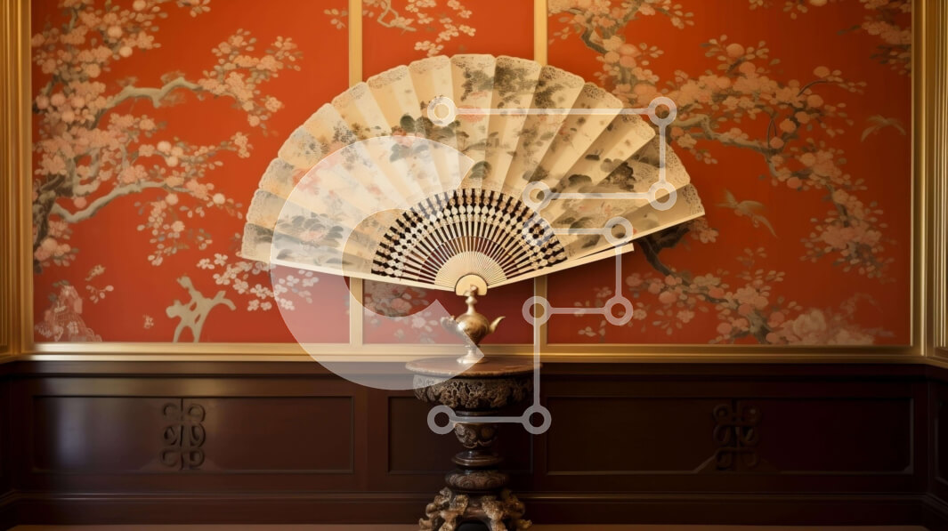 Intra Συλλεκτικό Ξύλινο Παζλ Plywood  4mm - Διακόσμηση δωματίου με ανεμιστήρα και χρυσό βάζο εμπνευσμένη από την Ασία Σε Ξύλινο Κουτί - Διαστάσεις Puzzle: 10x10 cm – 25 κομμάτια