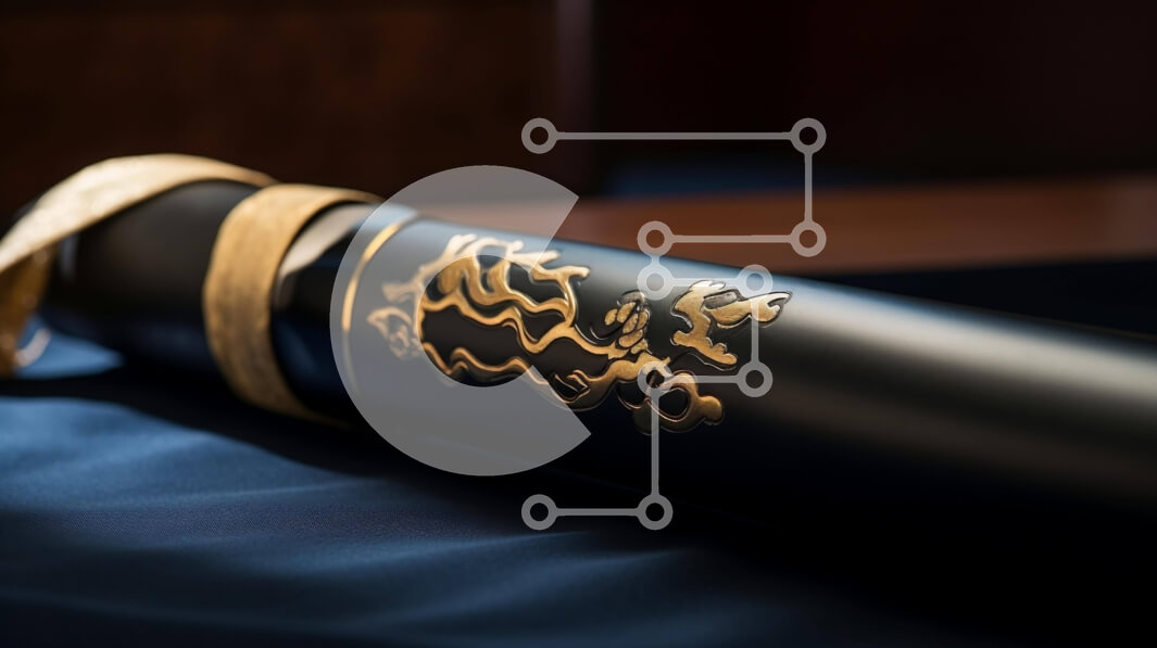 Intra Συλλεκτικό Ξύλινο Παζλ Plywood  4mm - Μαύρο και χρυσό κύλινδρο σε μπλε ύφασμα Σε Ξύλινο Κουτί - Διαστάσεις Puzzle: 10x10 cm – 25 κομμάτια