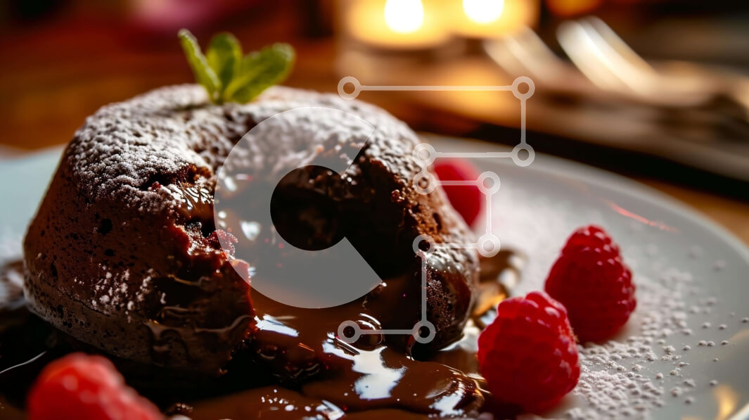 Σετ των 2 Intra Συλλεκτικό Ξύλινο Παζλ Plywood  4mm - Επιδόρπιο σοκολάτας με σμέουρα σε κομψά διακοσμημένο πιάτο Σε Ξύλινο Κουτί - Διαστάσεις: 10x10 cm – 25 κομμάτια