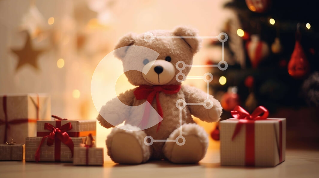 Intra Συλλεκτικό Ξύλινο Παζλ Plywood  4mm - Αρκουδάκι και Χριστουγεννιάτικα δώρα Σε Ξύλινο Κουτί - Διαστάσεις: 10x10 cm – 25 κομμάτια