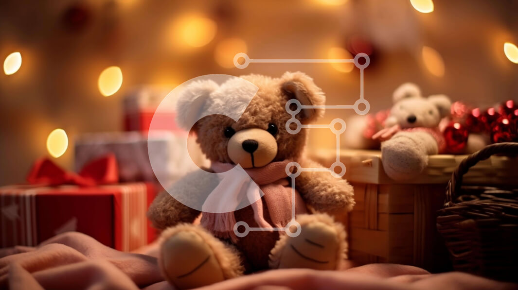 Intra Συλλεκτικό Ξύλινο Παζλ Plywood  4mm - Καφέ αρκουδάκι με δώρα και διακοσμητικά Σε Ξύλινο Κουτί - Διαστάσεις Puzzle: 10x10 cm – 25 κομμάτια