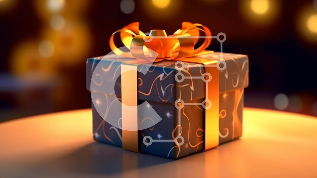 Intra Συλλεκτικό Ξύλινο Παζλ Plywood  4mm - Μπλε κουτί δώρου με πορτοκαλί κορδέλα και φωτάκια Σε Ξύλινο Κουτί - Διαστάσεις: 10x10 cm – 25 κομμάτια