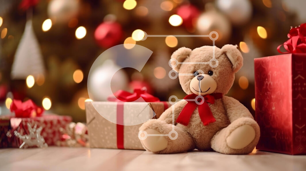 Intra Συλλεκτικό Ξύλινο Παζλ Plywood  4mm - Γιορτινό αρκουδάκι με κουτιά δώρων και διακοσμητικά Σε Ξύλινο Κουτί - Διαστάσεις: 10x10 cm – 25 κομμάτια