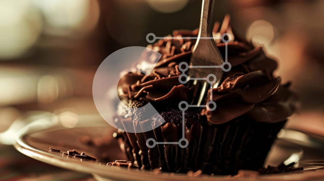 Σετ των 2 Intra Συλλεκτικό Ξύλινο Παζλ Plywood  4mm - Cupcake σοκολάτας με πιρούνι στο πιάτο Σε Ξύλινο Κουτί - Διαστάσεις: 10x10 cm – 25 κομμάτια