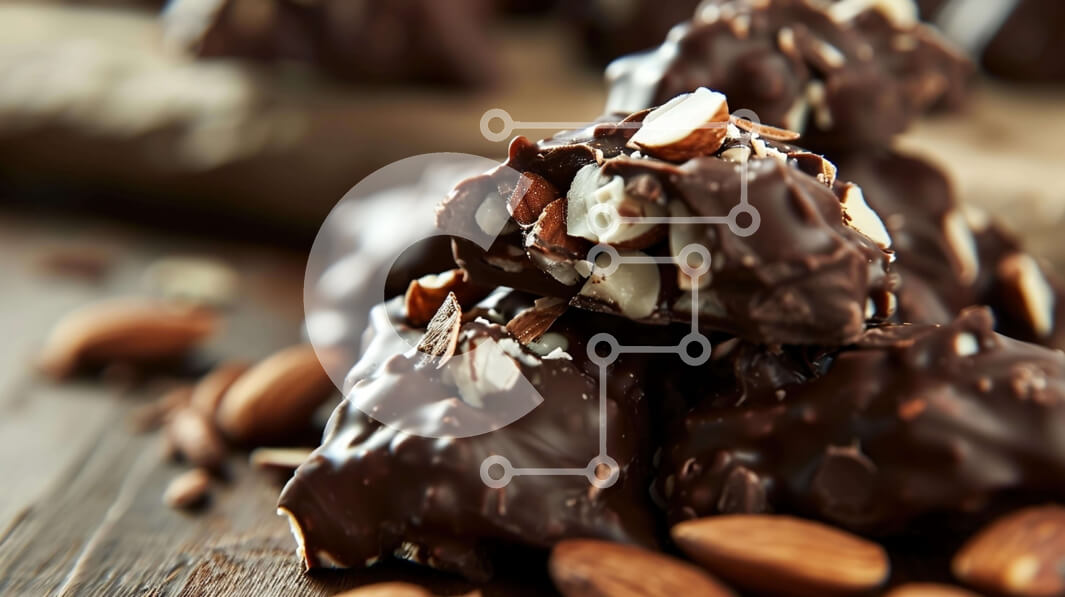 Σετ των 2 Intra Συλλεκτικό Ξύλινο Παζλ Plywood  4mm - Σωρός από αμύγδαλα καλυμμένα με σοκολάτα στο τραπέζι Σε Ξύλινο Κουτί - Διαστάσεις: 10x10 cm – 25 κομμάτια