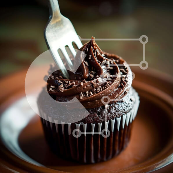 Σετ των 2 Intra Συλλεκτικό Ξύλινο Παζλ Plywood  4mm - Νόστιμο cupcake σοκολάτας με πιρούνι σε πορτοκαλί πιάτο Σε Ξύλινο Κουτί - Διαστάσεις: 10x10 cm – 25 κομμάτια