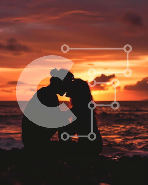 Intra Συλλεκτικό Ξύλινο Παζλ Plywood  4mm - Ρομαντικό ηλιοβασίλεμα στην παραλία με σιλουέτα ζευγαριού Σε Ξύλινο Κουτί - Διαστάσεις Puzzle: 10x10 cm – 25 κομμάτια