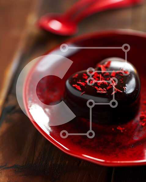 Σετ των 2 Intra Συλλεκτικό Ξύλινο Παζλ Plywood  4mm - Επιδόρπιο σοκολάτας σε σχήμα καρδιάς σε κόκκινο πιάτο με πασπαλίσματα για την ημέρα του Αγίου Βαλεντίνου Σε Ξύλινο Κουτί - Διαστάσεις: 10x10 cm – 25 κομμάτια