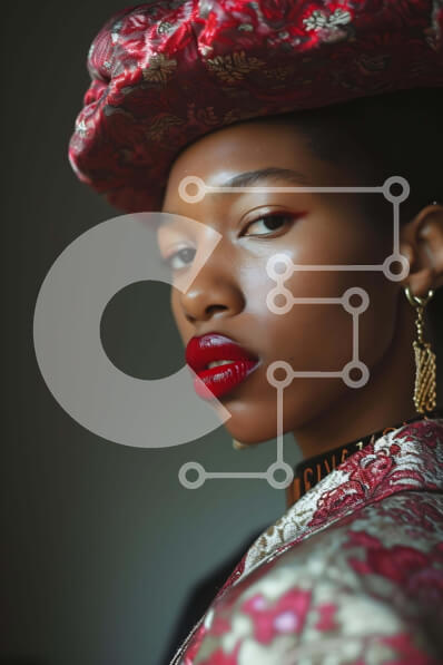 Intra Συλλεκτικό Ξύλινο Παζλ Plywood  4mm - Κομψή μαύρη γυναίκα με κόκκινο κραγιόν και διακοσμημένο καπέλο Σε Ξύλινο Κουτί - Διαστάσεις Puzzle: 10x10 cm – 25 κομμάτια