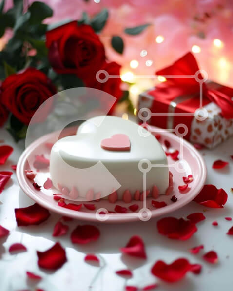 Intra Συλλεκτικό Ξύλινο Παζλ Plywood  4mm - Ρομαντικό κέικ σε σχήμα καρδιάς για την ημέρα του Αγίου Βαλεντίνου με κόκκινα τριαντάφυλλα και κομφετί Σε Ξύλινο Κουτί - Διαστάσεις: 10x10 cm – 25 κομμάτια