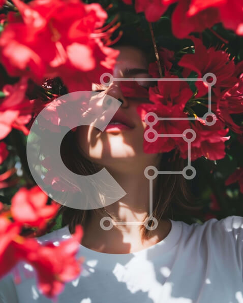 Intra Συλλεκτικό Ξύλινο Παζλ Plywood  4mm - Γυναίκα με κόκκινα λουλούδια που καλύπτουν το πρόσωπο Σε Ξύλινο Κουτί - Διαστάσεις Puzzle: 10x10 cm – 25 κομμάτια