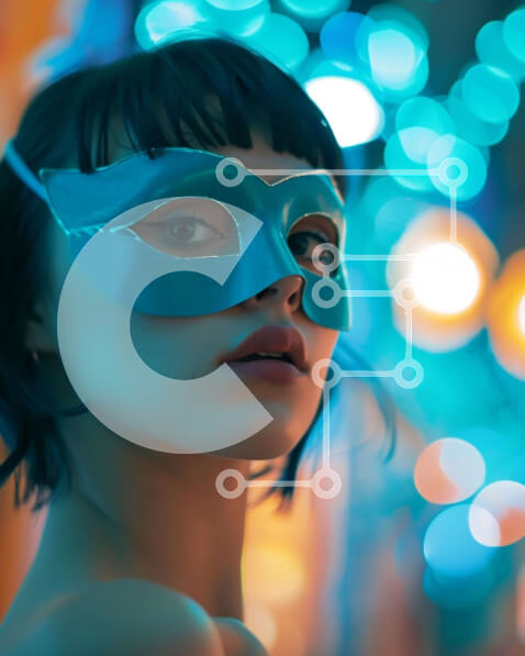 Intra Συλλεκτικό Ξύλινο Παζλ Plywood  4mm - Γυναίκα που φορά τη μπλε μάσκα μεταμφίεσης Σε Ξύλινο Κουτί - Διαστάσεις Puzzle: 10x10 cm – 25 κομμάτια