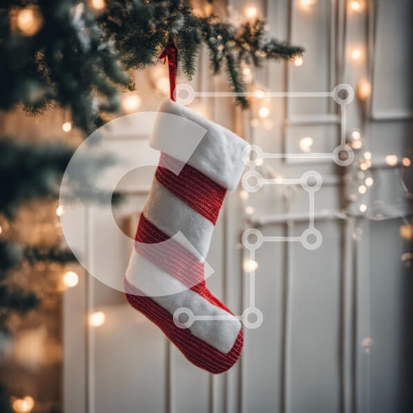 Intra Συλλεκτικό Ξύλινο Παζλ Plywood  4mm - Κόκκινη και λευκή κάλτσα που κρέμεται από το χριστουγεννιάτικο δέντρο Σε Ξύλινο Κουτί - Διαστάσεις: 10x10 cm – 25 κομμάτια