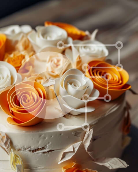 Σετ των 2 Intra Συλλεκτικό Ξύλινο Παζλ Plywood  4mm - Λευκή τούρτα με διακόσμηση πορτοκαλιού και λευκού τριαντάφυλλου Σε Ξύλινο Κουτί - Διαστάσεις: 10x10 cm – 25 κομμάτια