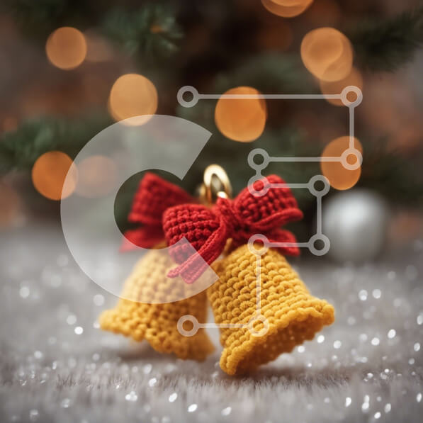 Intra Συλλεκτικό Ξύλινο Παζλ Plywood  4mm - Κροσέ καμπάνες με κόκκινο φιόγκο σε διακοσμητικό δέντρο Σε Ξύλινο Κουτί - Διαστάσεις: 10x10 cm – 25 κομμάτια