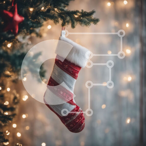 Intra Συλλεκτικό Ξύλινο Παζλ Plywood  4mm - Κόκκινη και λευκή χριστουγεννιάτικη κάλτσα που κρέμεται από ένα γιορτινό δέντρο Σε Ξύλινο Κουτί - Διαστάσεις: 10x10 cm – 25 κομμάτια