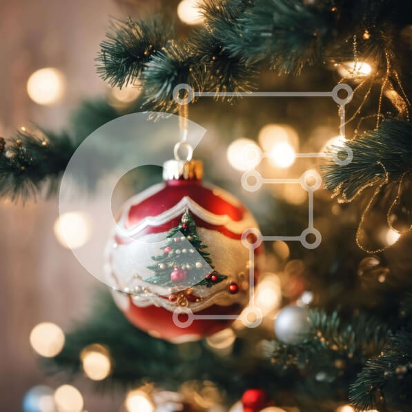 Intra Συλλεκτικό Ξύλινο Παζλ Plywood  4mm - Κόκκινο χριστουγεννιάτικο στολίδι με χρυσά και κόκκινα διακοσμητικά Σε Ξύλινο Κουτί - Διαστάσεις: 10x10 cm – 25 κομμάτια