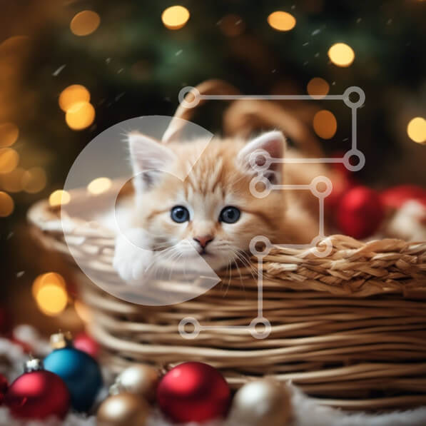 Intra Συλλεκτικό Ξύλινο Παζλ Plywood  4mm - Χαριτωμένο πορτοκαλί γατάκι σε ένα καλάθι με στολίδια Σε Ξύλινο Κουτί - Διαστάσεις: 10x10 cm – 25 κομμάτια