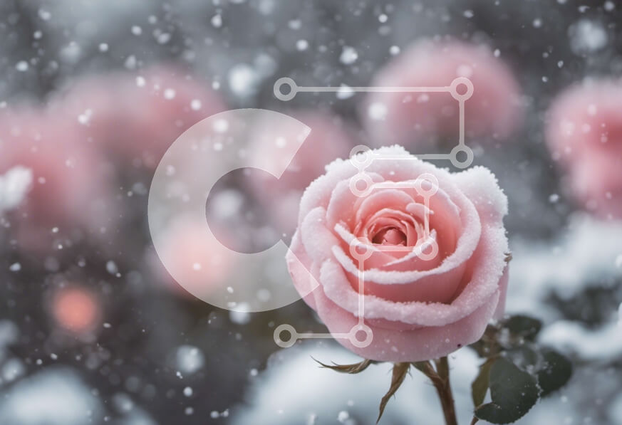 Intra Συλλεκτικό Ξύλινο Παζλ Plywood  4mm - Χειμερινό ανθισμένο ροζ τριαντάφυλλο στο χιόνι Σε Ξύλινο Κουτί - Διαστάσεις: 10x10 cm – 25 κομμάτια