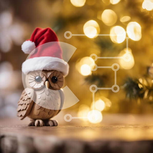 Intra Συλλεκτικό Ξύλινο Παζλ Plywood  4mm - Χριστουγεννιάτικο ειδώλιο κουκουβάγιας με καπέλο Άγιου Βασίλη Σε Ξύλινο Κουτί - Διαστάσεις: 10x10 cm – 25 κομμάτια