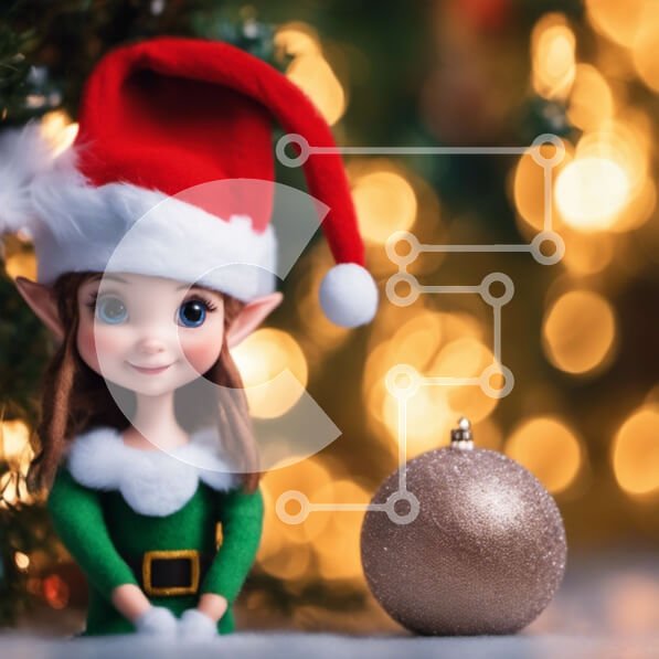 Intra Συλλεκτικό Ξύλινο Παζλ Plywood  4mm - Κούκλα ξωτικού με χριστουγεννιάτικη μπάλα στο φόντο Σε Ξύλινο Κουτί - Διαστάσεις: 10x10 cm – 25 κομμάτια