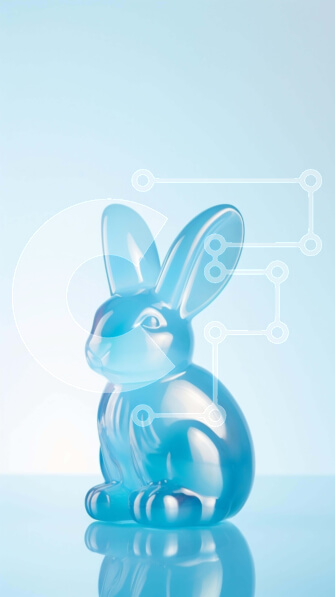 Intra Συλλεκτικό Ξύλινο Παζλ Plywood  4mm - Γυάλινο ειδώλιο μπλε λαγουδάκι στο τραπέζι Σε Ξύλινο Κουτί - Διαστάσεις: 10x10 cm – 25 κομμάτια