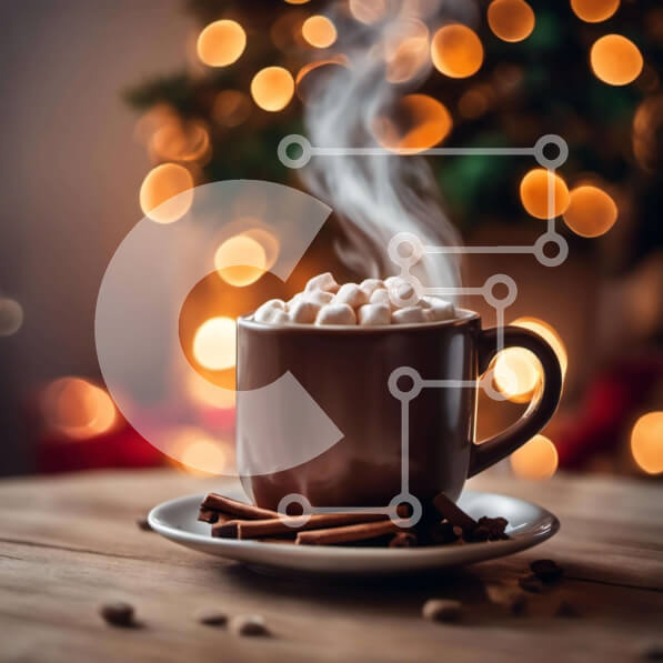 Intra Συλλεκτικό Ξύλινο Παζλ Plywood  4mm - Εορταστικό φλιτζάνι ζεστό κακάο με χριστουγεννιάτικα στολίδια Σε Ξύλινο Κουτί - Διαστάσεις Puzzle: 10x10 cm – 25 κομμάτια