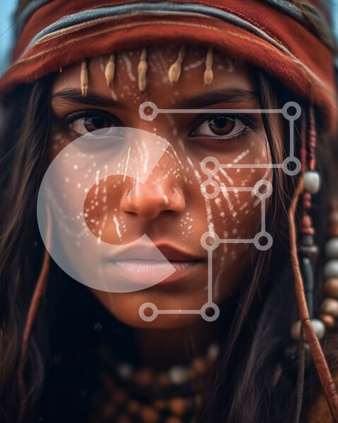 Intra Συλλεκτικό Ξύλινο Παζλ Plywood  4mm - Εκπληκτική εικόνα μιας γυναίκας με φυλετικό μακιγιάζ και φτερωτό κόμμωμα Σε Ξύλινο Κουτί - Διαστάσεις Puzzle: 10x10 cm – 25 κομμάτια