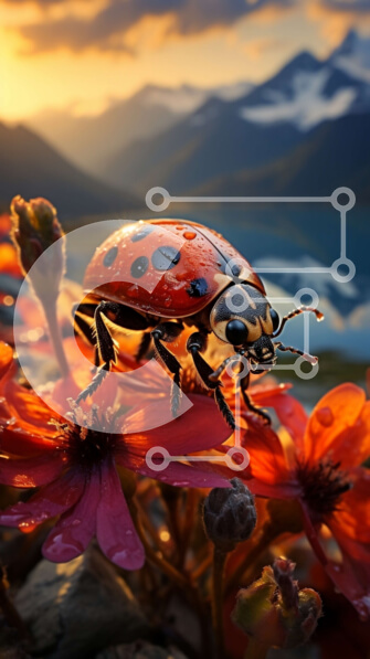 Σετ των 2 Intra Συλλεκτικό Ξύλινο Παζλ Plywood  4mm - Όμορφη εικόνα μιας πασχαλίτσας σε ένα κόκκινο λουλούδι στο ηλιοβασίλεμα στα βουνά Σε Ξύλινο Κουτί - Διαστάσεις: 10x10 cm – 25 κομμάτια