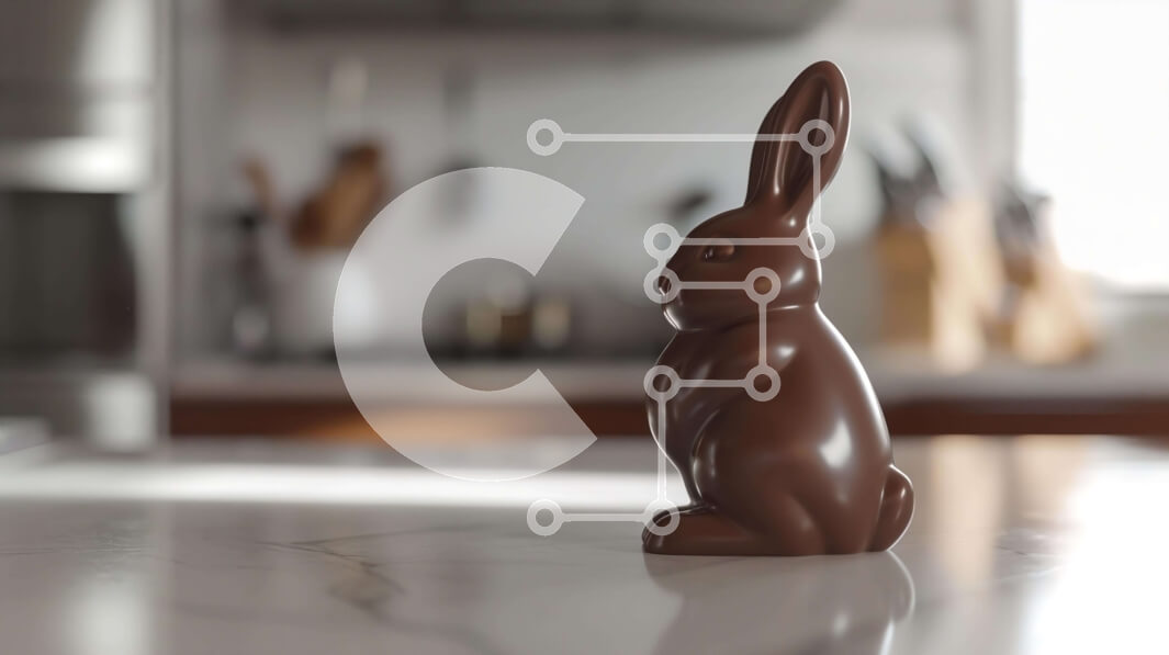 Intra Συλλεκτικό Ξύλινο Παζλ Plywood  4mm - Άγαλμα λαγουδάκι σοκολάτας στην πασχαλινή κουζίνα Σε Ξύλινο Κουτί - Διαστάσεις: 10x10 cm – 25 κομμάτια