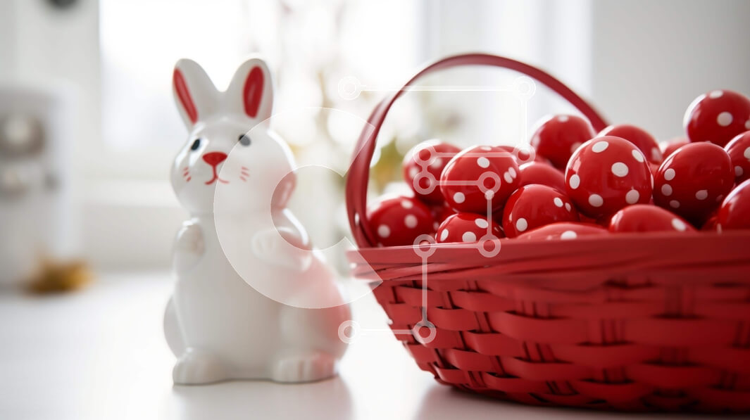 Intra Συλλεκτικό Ξύλινο Παζλ Plywood  4mm - Ειδώλιο λαγουδάκι του Πάσχα με κόκκινα αυγά στο πασχαλινό καλάθι Σε Ξύλινο Κουτί - Διαστάσεις: 10x10 cm – 25 κομμάτια