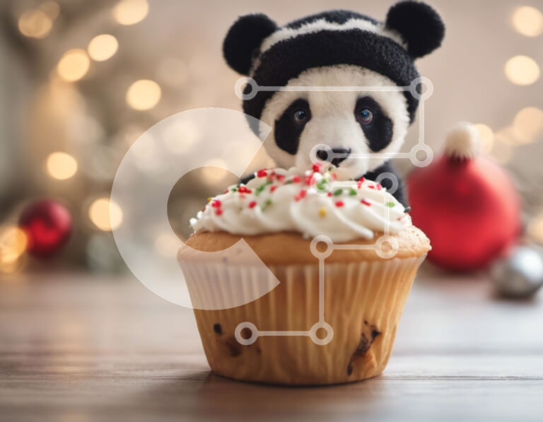 Σετ των 2 Intra Συλλεκτικό Ξύλινο Παζλ Plywood  4mm - Χαριτωμένο Panda Bear κάθεται σε ένα ανάποδο cupcake με χριστουγεννιάτικα στολίδια Σε Ξύλινο Κουτί - Διαστάσεις: 10x10 cm – 25 κομμάτια