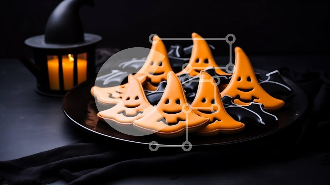 Σετ των 2 Intra Συλλεκτικό Ξύλινο Παζλ Plywood  4mm - Μπισκότα σε σχήμα κολοκύθας και μάγισσας σε πορτοκαλί πιάτο με κερί Σε Ξύλινο Κουτί - Διαστάσεις: 10x10 cm – 25 κομμάτια