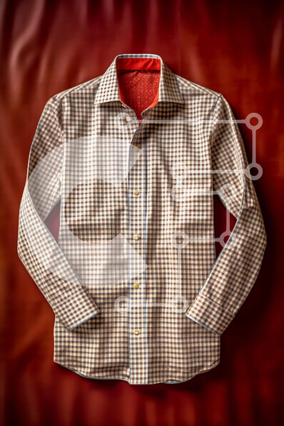 Intra Συλλεκτικό Ξύλινο Παζλ Plywood  4mm - Κομψό καφέ και λευκό καρό πουκάμισο με κόκκινο γιακά και μανσέτες Σε Ξύλινο Κουτί - Διαστάσεις Puzzle: 10x10 cm – 25 κομμάτια