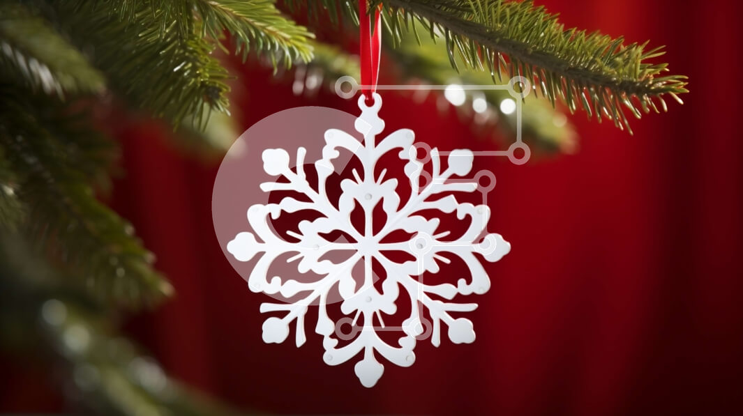 Intra Συλλεκτικό Ξύλινο Παζλ Plywood  4mm - Λευκό στολίδι με νιφάδα χιονιού που κρέμεται από κλαδί δέντρου Σε Ξύλινο Κουτί - Διαστάσεις: 10x10 cm – 25 κομμάτια