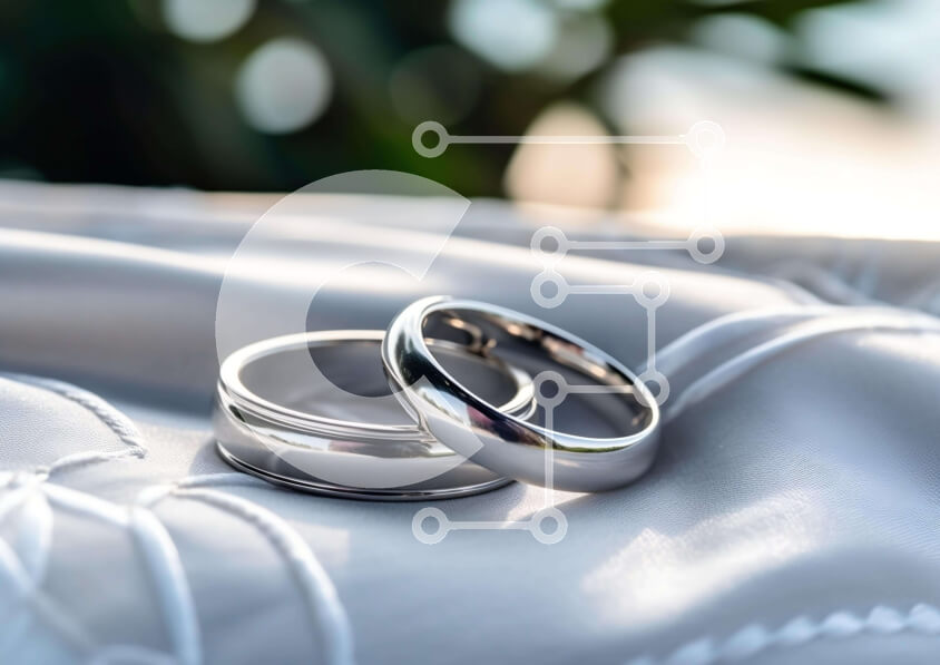 Intra Συλλεκτικό Ξύλινο Παζλ Plywood  4mm - Κομψές ασημένιες βέρες σε λευκό ύφασμα Σε Ξύλινο Κουτί - Διαστάσεις Puzzle: 10x10 cm – 25 κομμάτια