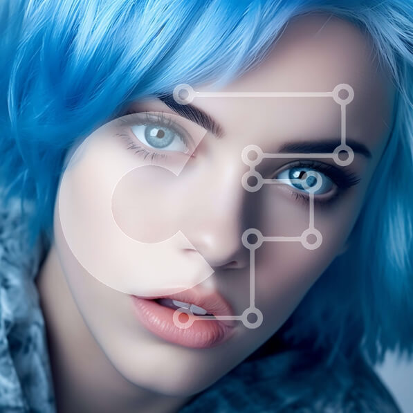 Σετ των 2 Intra Συλλεκτικό Ξύλινο Παζλ Plywood  4mm - Σοβαρό πορτρέτο μιας γυναίκας με μπλε μαλλιά και μάτια Σε Ξύλινο Κουτί - Διαστάσεις: 10x10 cm – 25 κομμάτια