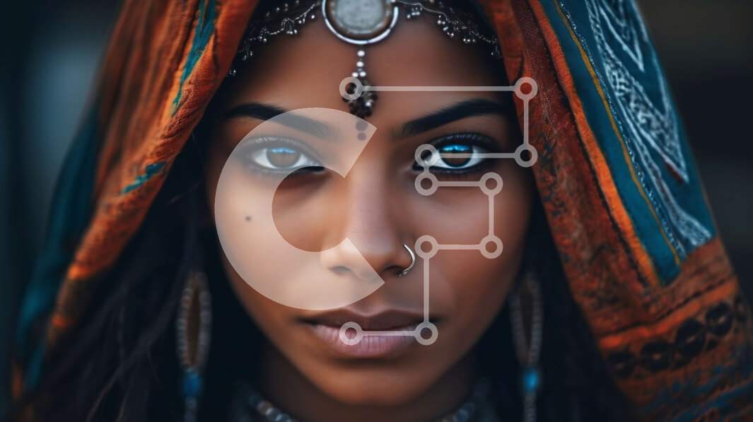 Intra Συλλεκτικό Ξύλινο Παζλ Plywood  4mm - Όμορφο πορτρέτο μιας γυναίκας με σκούρο δέρμα και μακριά σγουρά μαλλιά με πολύχρωμη μαντίλα και κοσμήματα Σε Ξύλινο Κουτί - Διαστάσεις Puzzle: 10x10 cm – 25 κομμάτια