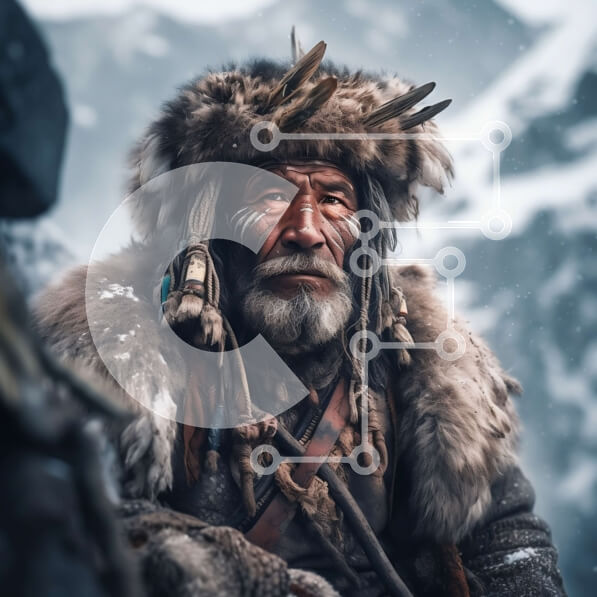 Intra Συλλεκτικό Ξύλινο Παζλ Plywood  4mm - Σοβαρός ηλικιωμένος άνδρας που στέκεται στο χιόνι με φόντο το βουνό Σε Ξύλινο Κουτί - Διαστάσεις Puzzle: 10x10 cm – 25 κομμάτια