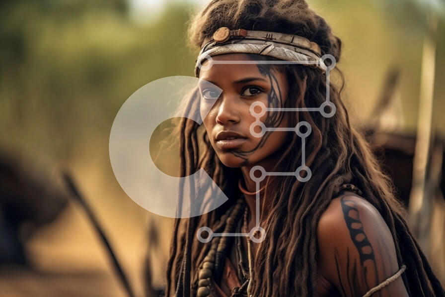 Intra Συλλεκτικό Ξύλινο Παζλ Plywood  4mm - Νεαρή γυναίκα με φυλετική βαφή προσώπου σε φυσικό τοπίο Σε Ξύλινο Κουτί - Διαστάσεις Puzzle: 10x10 cm – 25 κομμάτια